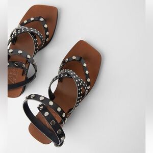 Zara leather studded ankle strap healed sandals